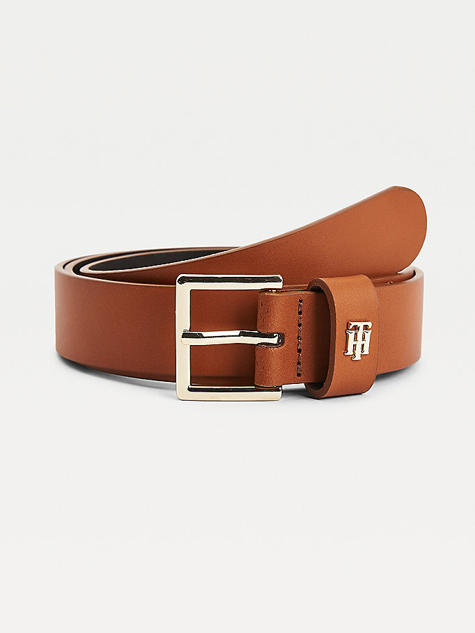 brown square buckle leather belt for women tommy hilfiger