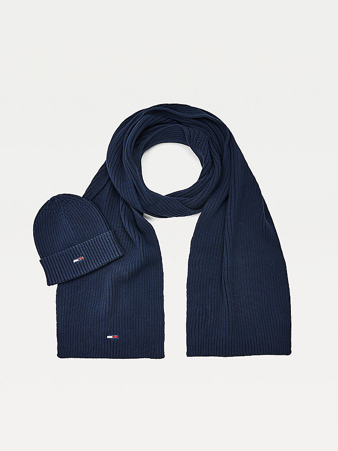 blue metallic beanie and scarf gift set for women tommy jeans