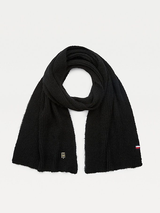 black alpaca wool blend monogram scarf for women tommy hilfiger