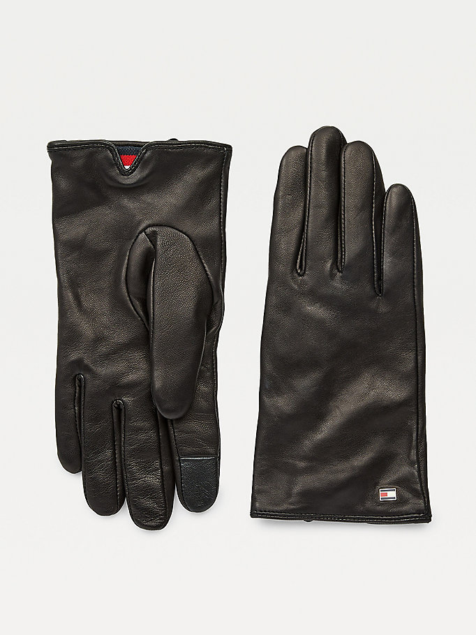 black essential organic leather gloves for women tommy hilfiger