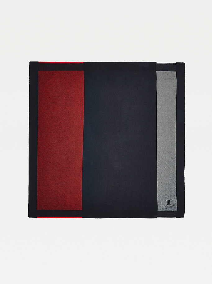 blauw colour-blocked deken-sjaal met monogram voor dames - tommy hilfiger
