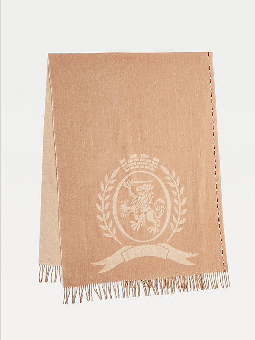 brown elevated wool crest scarf for women tommy hilfiger