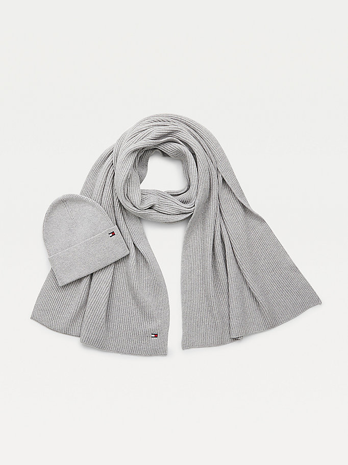 grey essential scarf and beanie gift set for women tommy hilfiger