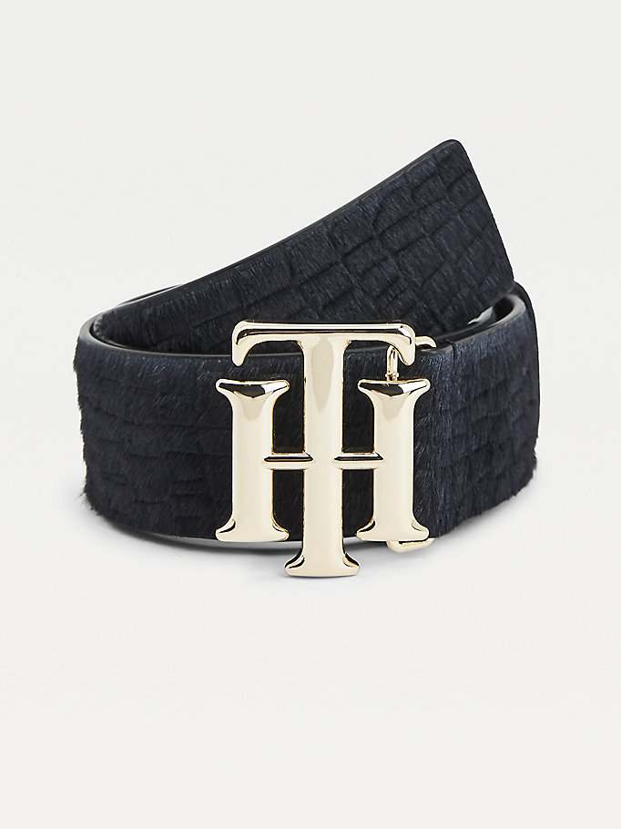 blue logo calf-hair organic leather belt for women tommy hilfiger