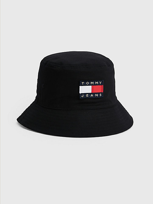 black organic cotton twill bucket hat for women tommy jeans