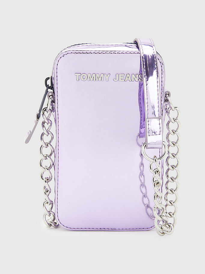 purple metallic phone pouch for women tommy jeans