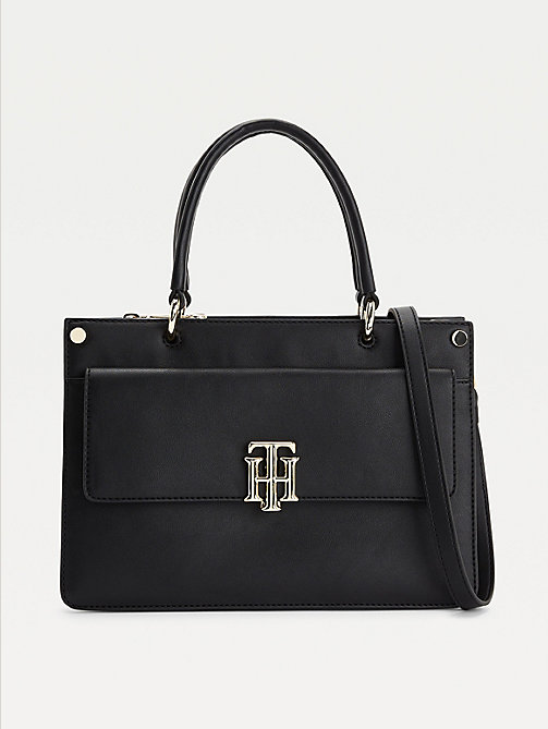 black monogram lock satchel for women tommy hilfiger