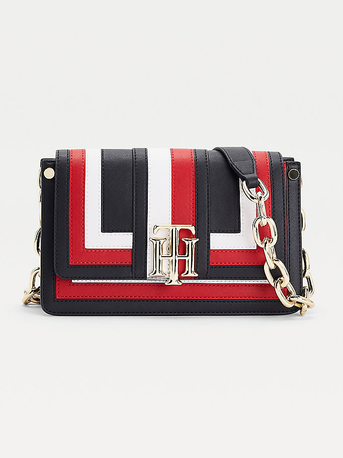red monoram lock colour-blocked crossover bag for women tommy hilfiger