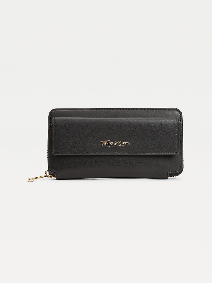 zwart iconic grote zip-around portemonnee voor dames - tommy hilfiger