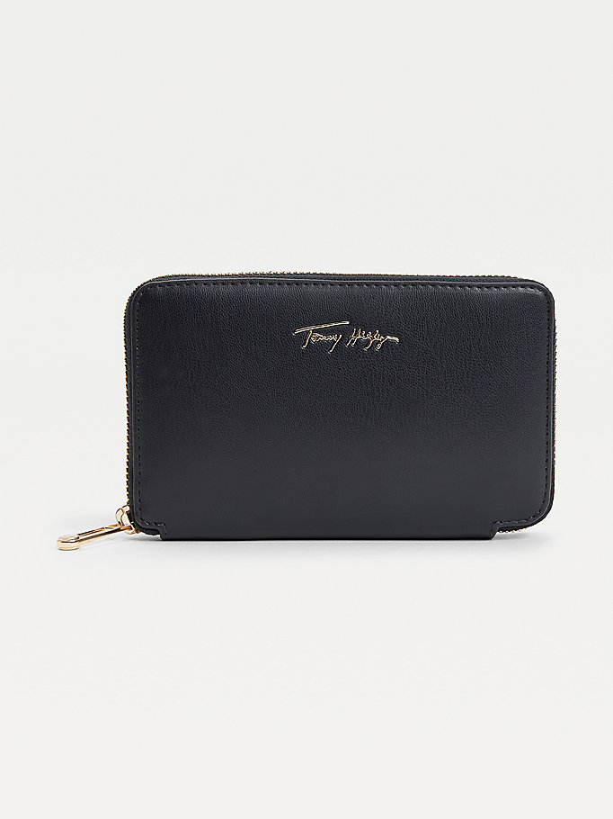 blue iconic signature zip-around wallet for women tommy hilfiger