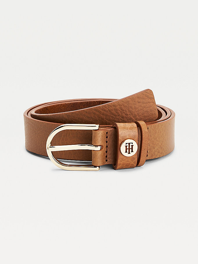brown classics monogram organic leather belt for women tommy hilfiger