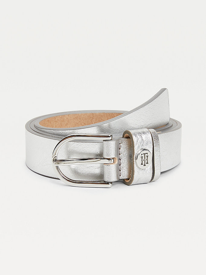 grey classics metallic organic leather belt for women tommy hilfiger