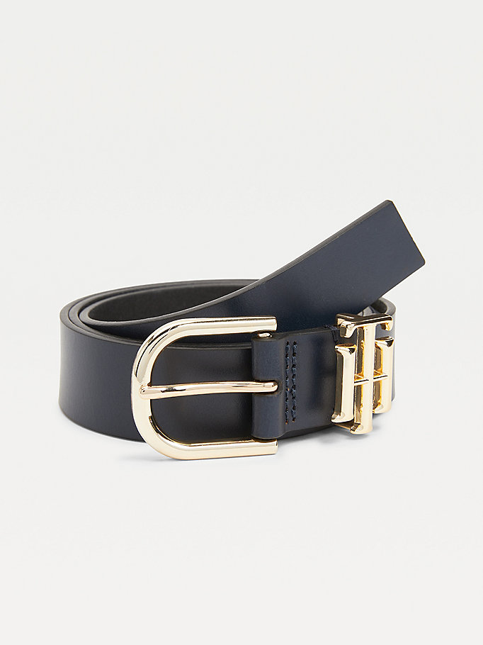 blue luxe organic leather belt for women tommy hilfiger