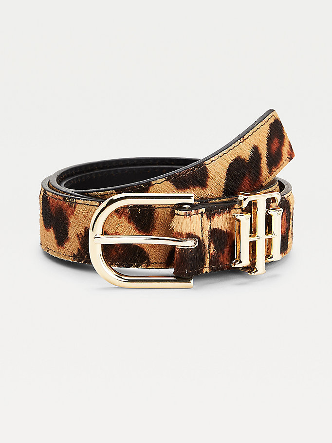 beige luxe calf-hair leather belt for women tommy hilfiger