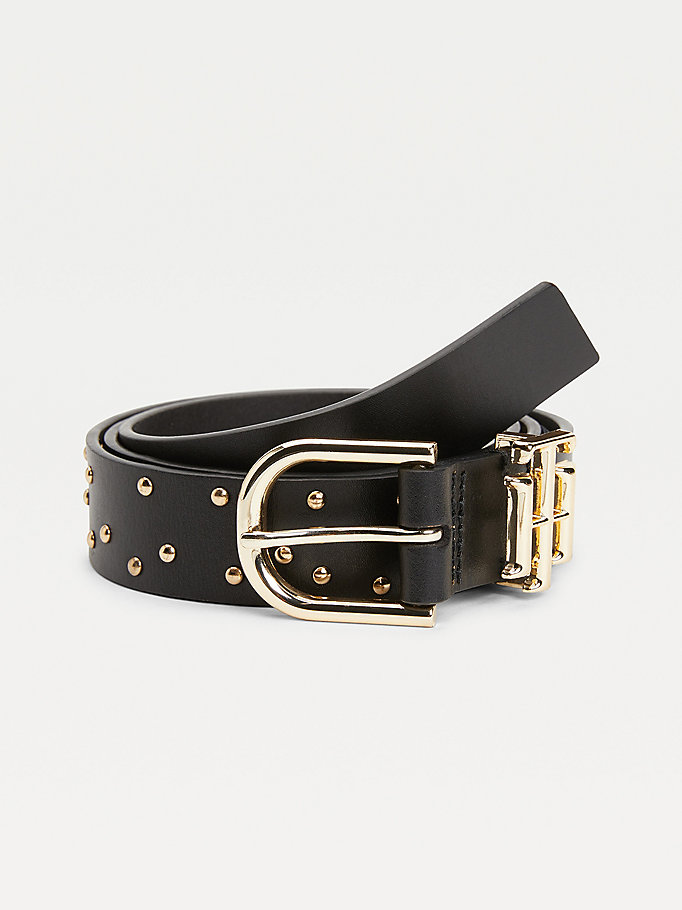black luxe organic leather studded belt for women tommy hilfiger