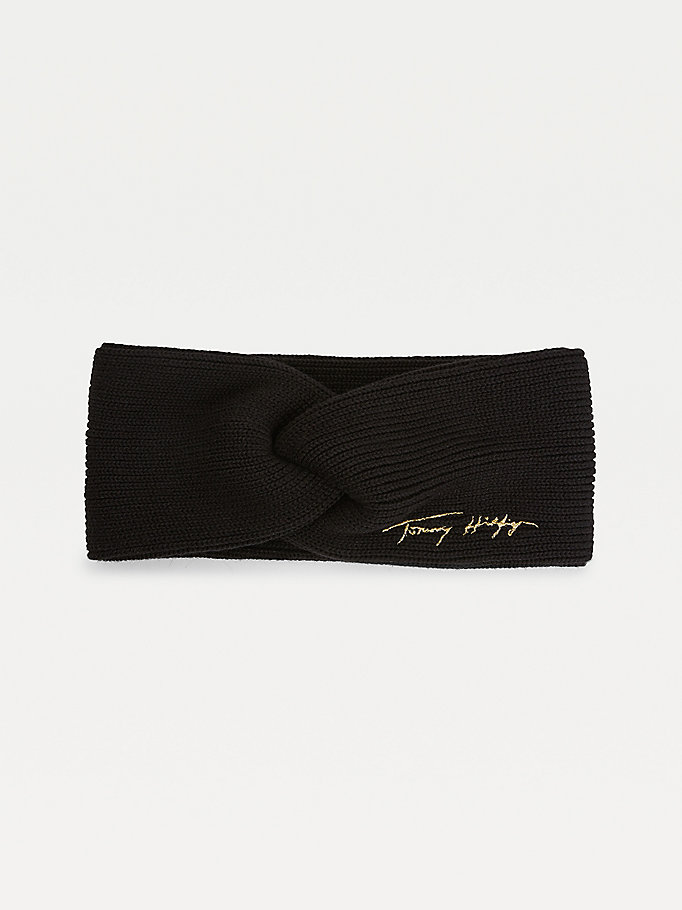 black signature rib knit twist headband for women tommy hilfiger