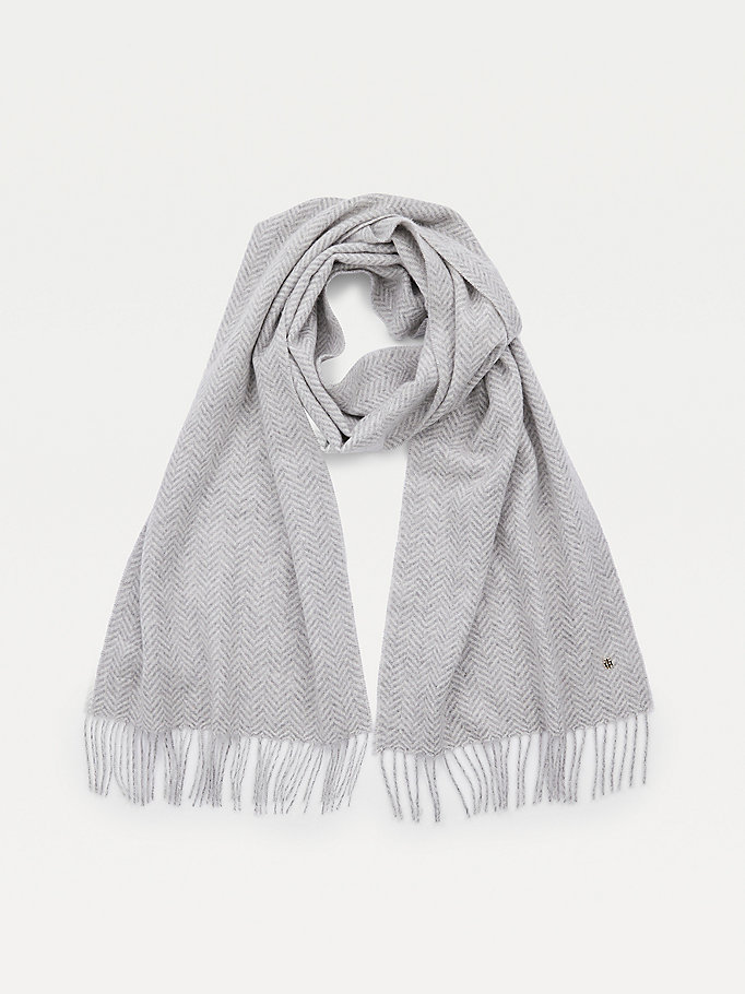 grey lux cashmere wool herringbone scarf for women tommy hilfiger