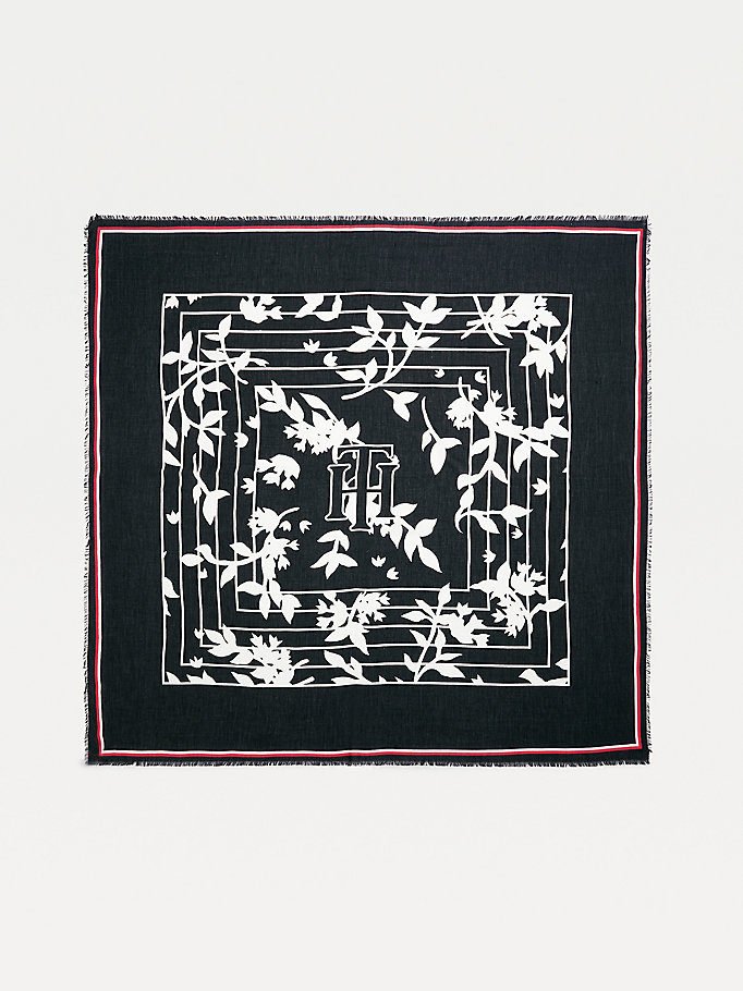black monogram leaf print square scarf for women tommy hilfiger