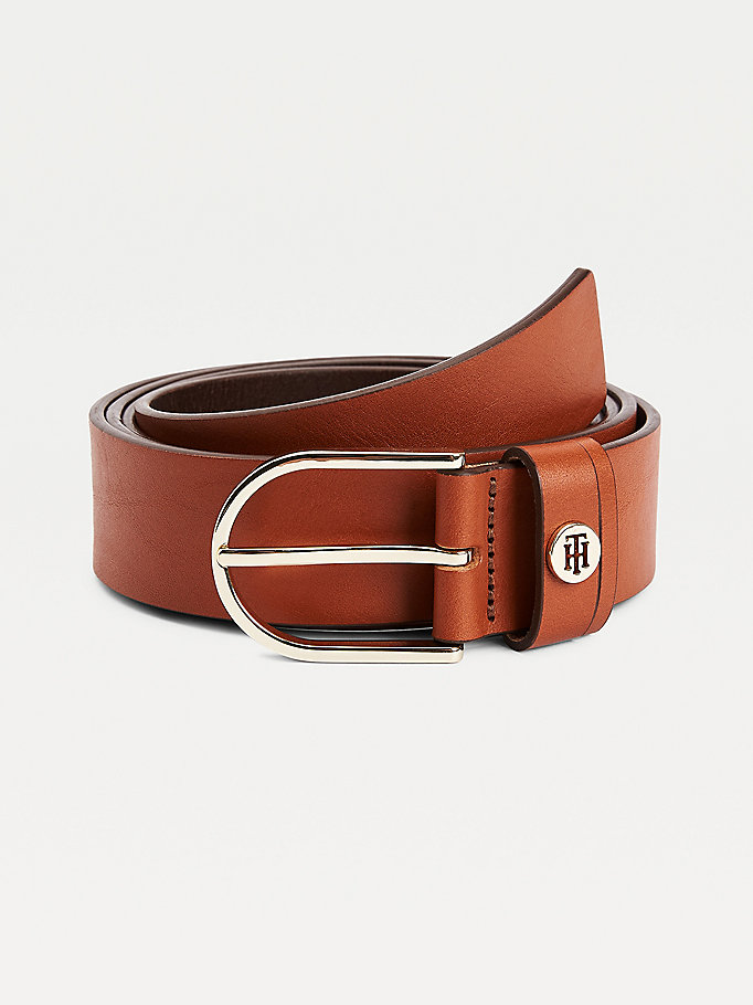 brown curve classic organic leather belt for women tommy hilfiger