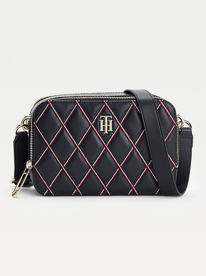 blue diamond quilted monogram camera bag for women tommy hilfiger