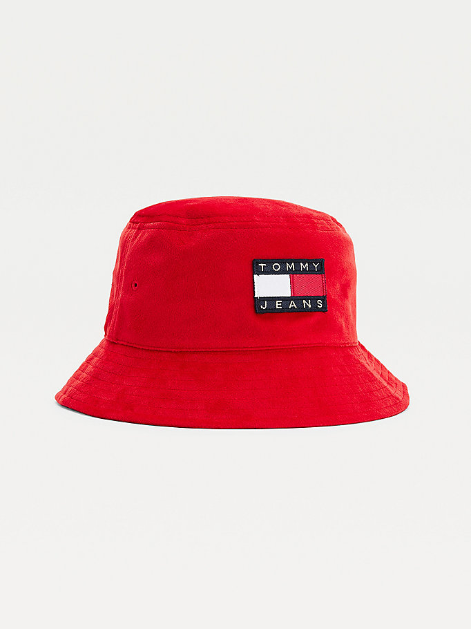 red tommy badge velvet bucket hat for women tommy jeans
