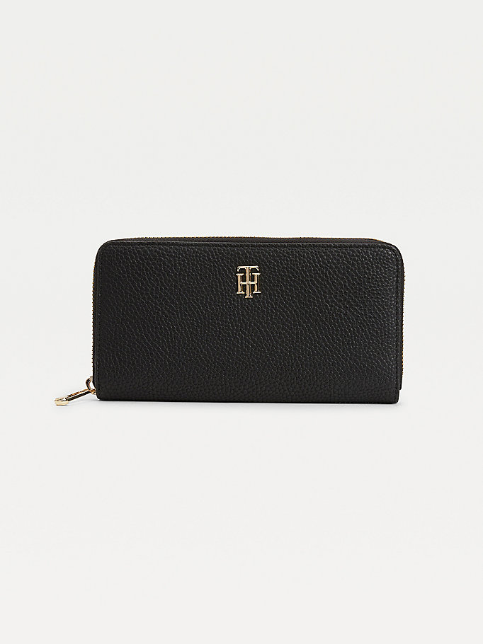 zwart grote zip-around portemonnee met monogram voor women - tommy hilfiger