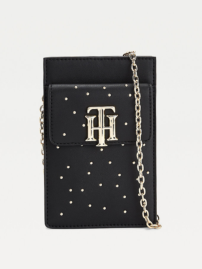 black monogram party phone wallet for women tommy hilfiger