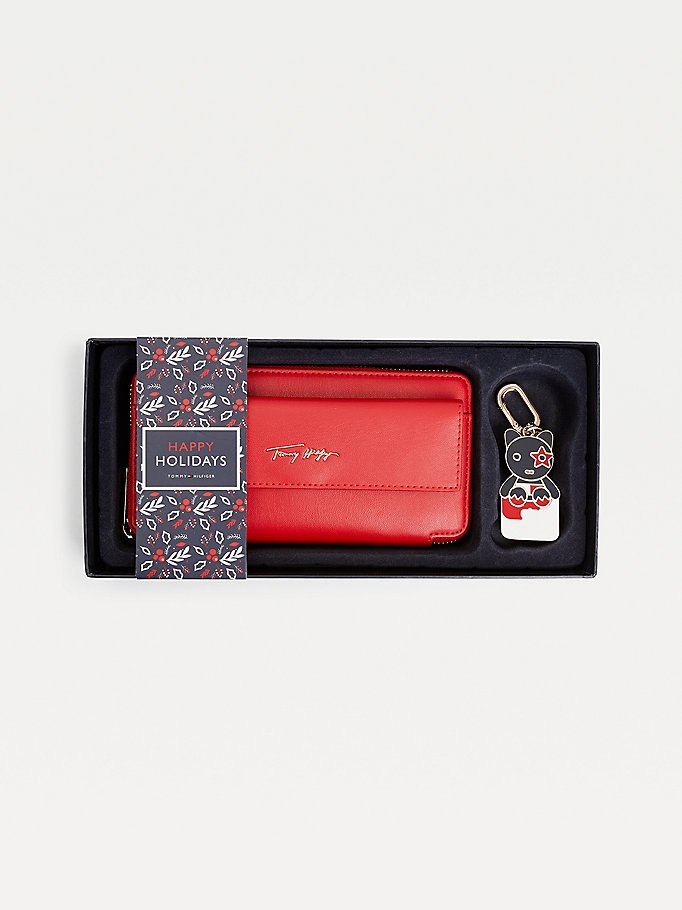 set regalo iconic portafogli e portachiavi rosso da women tommy hilfiger