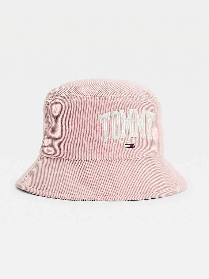 pink college logo bucket hat for women tommy jeans