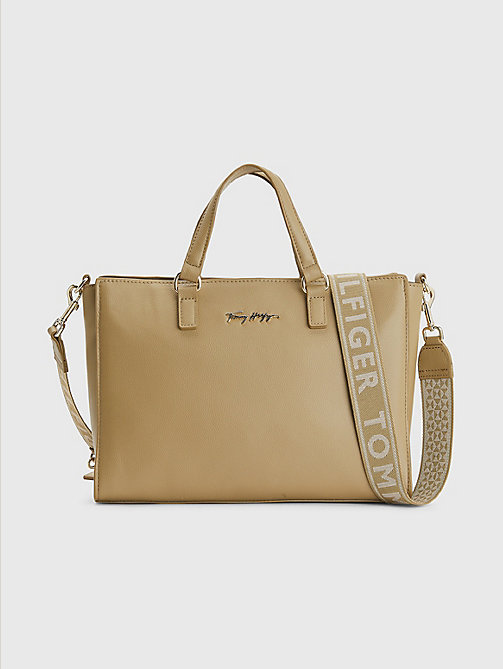 brown joy signature satchel for women tommy hilfiger
