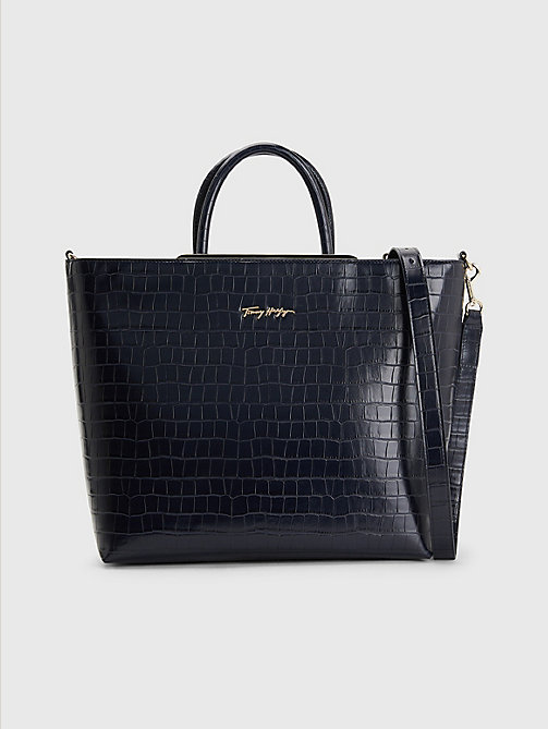 blue th modern croco effect tote for women tommy hilfiger