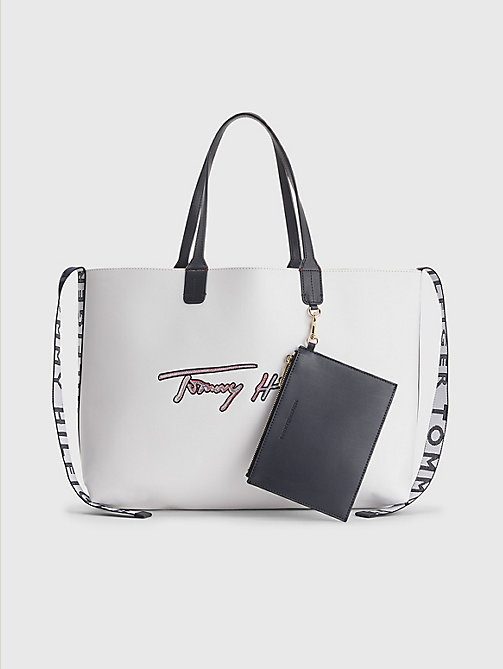 white iconic signature tote for women tommy hilfiger