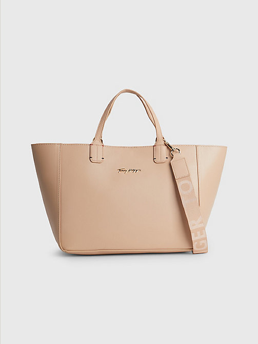 beige iconic signature satchel for women tommy hilfiger