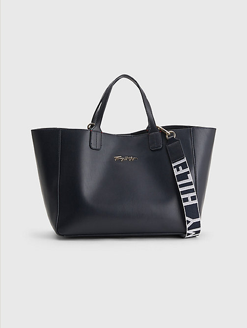 blue iconic signature satchel for women tommy hilfiger