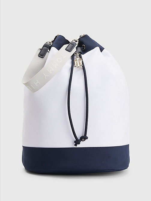 wit bucket bag met colour-blocking voor dames - tommy hilfiger