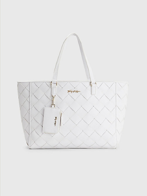 white woven tote for women tommy hilfiger