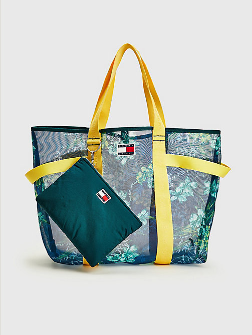 blue floral mesh tote for women tommy jeans