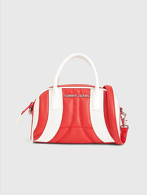 red colour-blocked quilted satchel for women tommy jeans