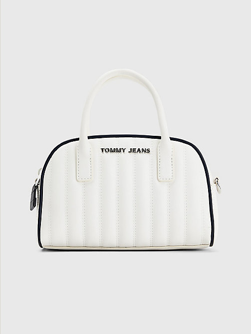 white logo plaque quilted satchel for women tommy jeans