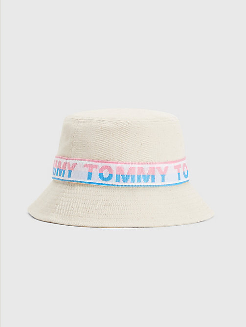 beige kids' logo tape bucket hat for girls tommy hilfiger