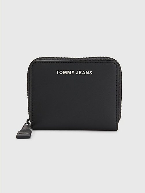 черный компактный кошелек на круговой молнии для женщины - tommy jeans