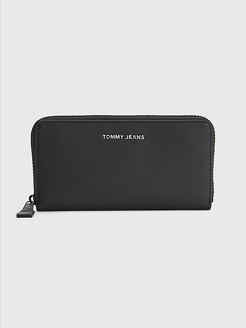 black large zip-around wallet for women tommy jeans