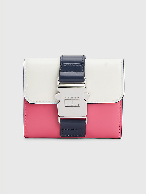 pink small bi-colour flap wallet for women tommy jeans