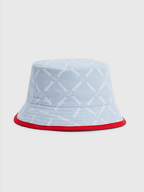 blue organic cotton reversible bucket hat for women tommy jeans