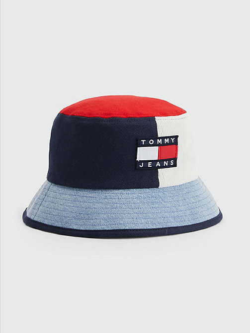 blue colour-blocked bucket hat for women tommy jeans