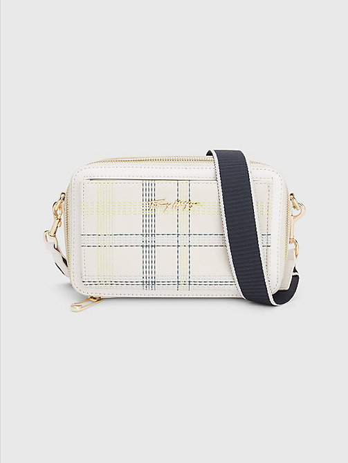 beige iconic check zip-around camera bag for women tommy hilfiger