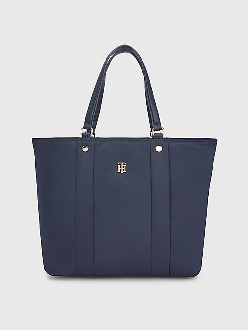 синий объемная сумка-тоут с металлической монограммой для женщины - tommy hilfiger