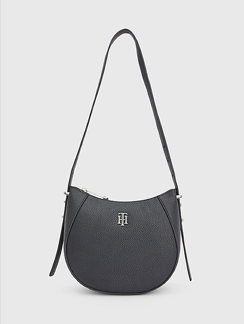 black th monogram crossover hobo bag for women tommy hilfiger