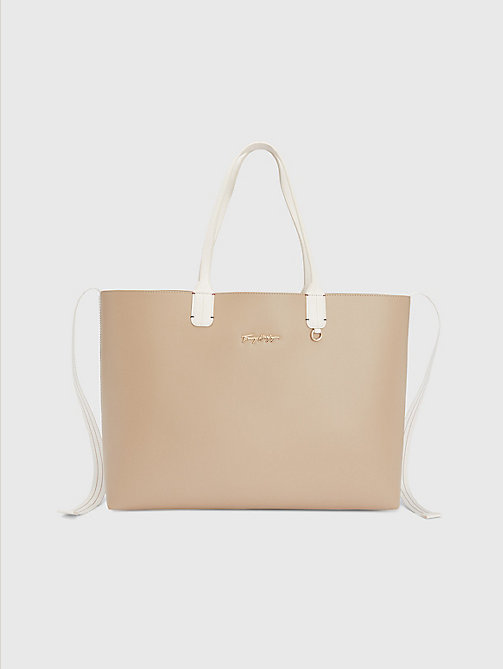 beige iconic signature tote for women tommy hilfiger