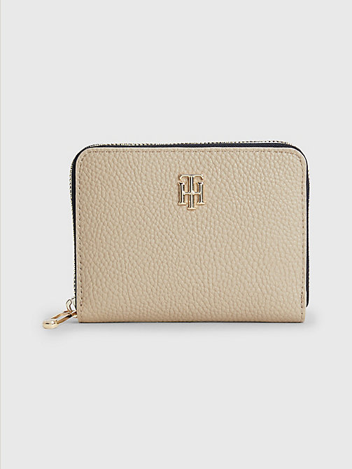 beige th monogram medium zip-around wallet for women tommy hilfiger